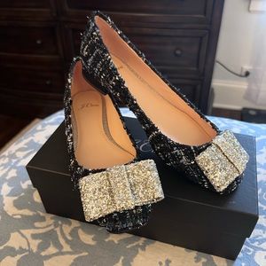 J. Crew Tweed & Glitter Bow Ballet Flat